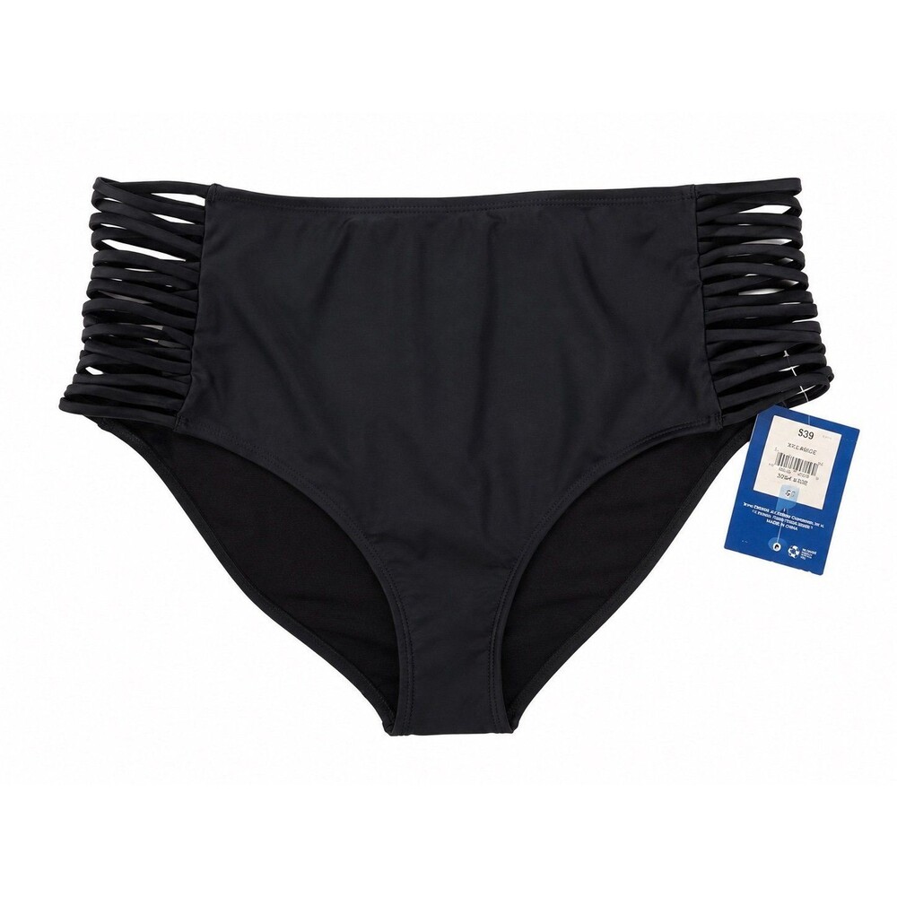 NWT Arizona Jean Co Black Strappy Bikini Bottom XXL Cage Side Swimwear $39